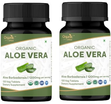 ORGANIC SPREE Aloe Vera 120 Tablets | Aloe Barbadensis (Aloe Vera) | USDA Organic Certified | Organic and Natural - Pack of 2