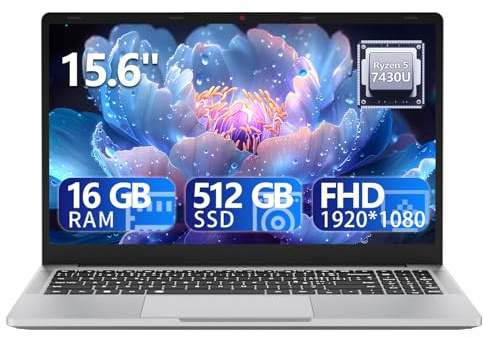 2025 Laptop with AMD Ryzen 7430U Processor( 6C/12T,up to 4.3GHz) (Beat i7-1355U) , Laptop Computer Win 11 Pro, Traditional Laptops 16GB DDR4 512GB SSD 15.6Full HD IPS Display 1MP Camera Type-C BT 5.0