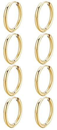 JUZICHEN 4 Paires Boucles D'Oreilles Créoles Pour Femme, 14K Plaqué Or Boucles d'Oreilles Creoles, Hypoallergénique Creole Argent (Or, 4 paires de 8 mm)