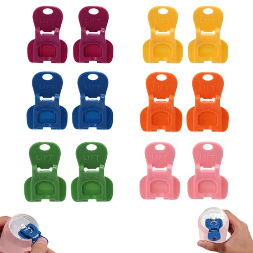 Lyreh 12uds Abridor Latas de Bebidas, Coloridos Abrelatas Plastico y Protector para Abrir Bebidas de Refresco Cerveza a Prueba del Fugas y Protege del Polvo