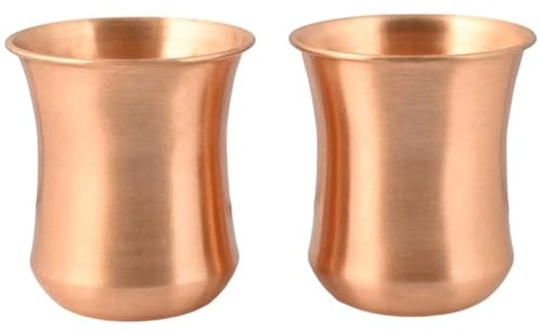 ANCIENTIMPEX Lot de 2 gobelets ayurvédiques en cuivre pur - 250 ml - Boisson ayurvédique pour la santé et le bien-être (incurvé, finition mate).