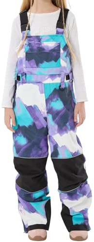 GSOU SNOW Kids Snow Bibs Girls Snow Ski Pants Insulated Overall Boys Waterproof Windproof Snowboard Purple Tie-Dye 11-12Years