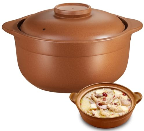 Casserole Pot, Large Capacity Clay Cooking Pot with Lid, Earthen Clay Rice Pot for Open Fire, 1.6L for Traditional Cooking and Porridge