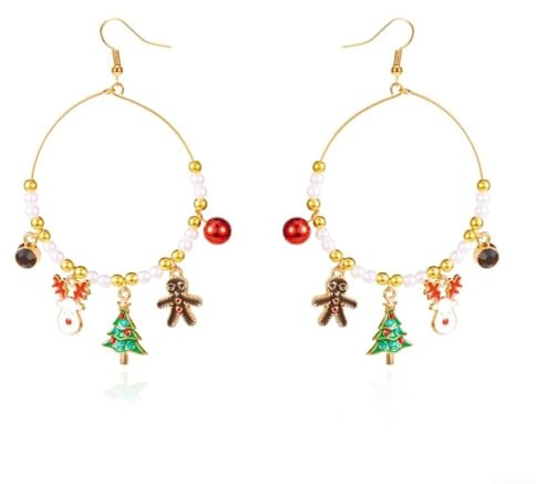 Boucles d'oreilles de Noël en alliage avec gouttes d'huile Père Noël chaussettes et pendentif rond pour cristal pour mode festive (A)