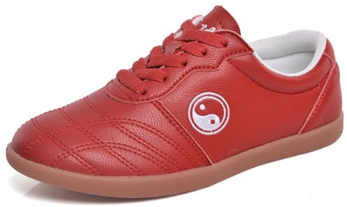 XUHCLY Calzado para Artes Marciales para Mujer Calzado de Tai Chi para Hombre Calzadoes Antideslizante Cuero para Entrenamiento de Tai Chi Kung Fu Taekwondo(Size:39EU(24.5cm),Color:Rojo)