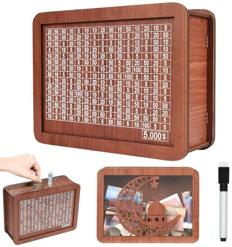 Cash Vault Wooden Savings Box, 2026 New Savings Challenge Box, Wooden Money Saving Box Money Box with Counter, Money Saver with Money Target and Numbers (5000 Dollar)