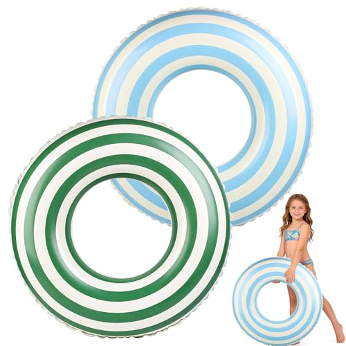 2PCS Schwimmring Kinder, Schwimmreifen Kinder Schwimmflügel, Transparenter Auslaufsicherer Schwimmhilfe für 4-9 Jahre(blau/grün)
