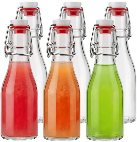 Bayseun 6 Pack Glass Swing Top Bottles 150ml - Airtight Home Brewing Bottles, Leak Proof Clear Glass Storage with Stainless Steel Cap for Kombucha Beer Oil Vinegar