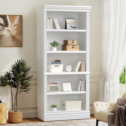 LUXOAK 181 cm Hoch 5-Ebenen Bücherschrank, Klassisch vertikales Bücherregal mit Stabiler Basis, Weiß