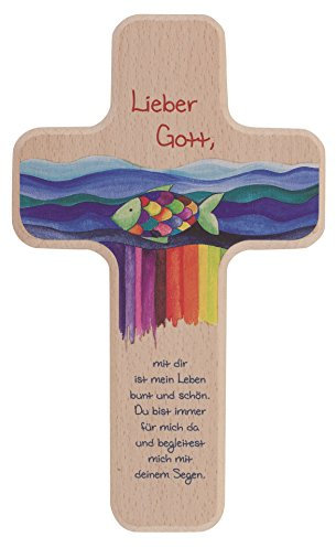Butzon & Bercker Kinderkreuz 'Mein Leben ist bunt' in Geschenkverpackung zum aufhängen, Buche 11x18cm – Christliches Geschenk für Jungen und Mädchen – für Taufe, Geburt, Kommunion