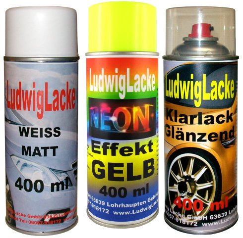 LudwigLacke Neon Lack Spray Set Gelb 3 Spraydosen a 400ml