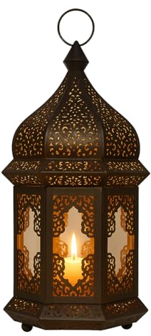 Lanterna orientale in metallo in vetro Wifaq alto 30cm bianco | luce marocchina in vetro colorato per uso interno | Lampada per uso esterno come lanterna | luce da giardino