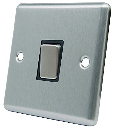 AET CSC1GSWIBSI Satin Chrome Classical Intermediate Black Insert Metal Rocker Switch-10 Amp Single 1 Gang Light Switch, 240 V