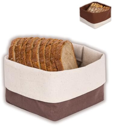 slowroom Cesto per pane in cotone - Cesto per pane reversibile - Cesto per pane moderno quadrato 12,5 x 12,5 - Cesto per pane in tessuto regolabile da 8 a 13 cm di altezza, Marrone