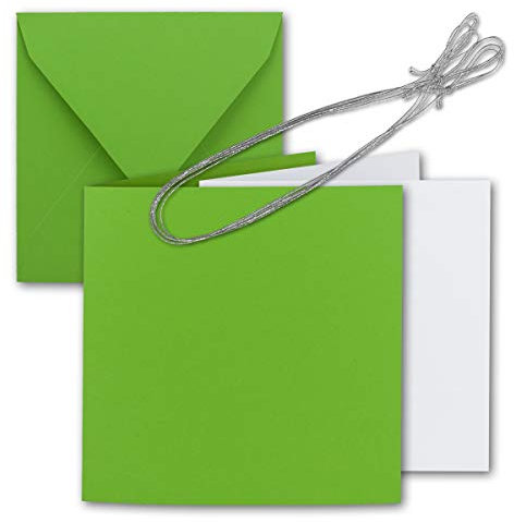 75x Quadratisches Faltkarten Set 15 x 15 cm - mit Briefumschlägen & Einlegeblätter & Schmuckband - Hell-Grün - für Einladungskarten, Hochzeit, Weihnachten - von GUSTAV NEUSER