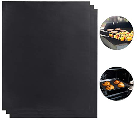 Relaxdays, schwarz BBQ Grillmatte 3er Set, Antihaft-Beschichtung, zuschneidbar, wiederverwendbar, 0,3 mm dick, 40x50 cm, Pack, 10026585