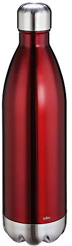 cilio Elegante botella de agua roja de acero inoxidable, 1 litro, a prueba de fugas, termo también para bebidas carbonatadas, se mantiene caliente hasta 18 horas y fría durante 24 horas