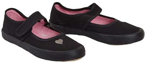 shelikes Girls Boys School PE Pumps Gym Black Trainers Touch Fastening Dance Plimsolls (Black Heart, 12 UK Child)