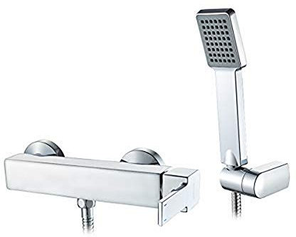 Ibergrif M12001 Gold, Eckig Duscharmatur Set, Brausebatterie mit Duschkopf, Duschkopfhalter, und Brauseschlauch, Chrom, Silber