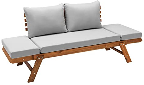 Dehner Gartenmöbel Sofa Macao, inkl. Polster, ca. 196 x 75 x 70 cm, FSC®-zertifiziertes Akazienholz/Polyester, geölt, braun/grau