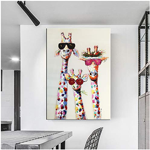 XIANGPEIFBH Drucken Leinwand Malerei Graffiti Kunst Tier Giraffen Familie Poster Bild Grafik für Kinderzimmer Rahmen Dekor 40x50 cm / 15,7 x 19,7 mit Rahmen