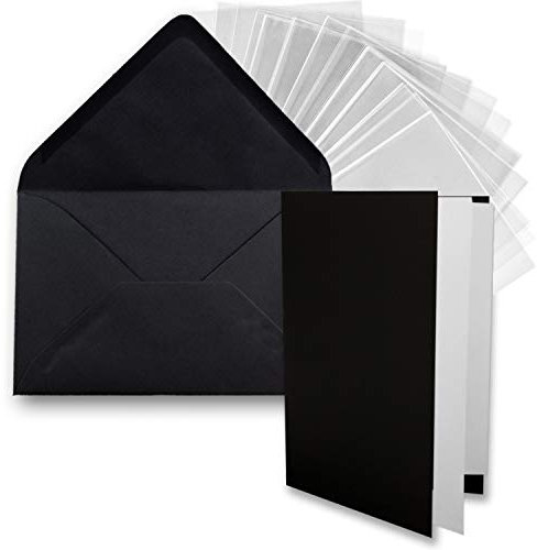 FarbenFroh by GUSTAV NEUSER 100x DIN B6 Faltkarten-Set - Schwarz - 11,5 x 17 cm - Doppelkarten mit Umschlägen, Einlegepapier und Cellophanbeutel zum Basteln und Verkaufen