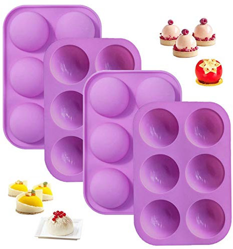 FANFX Semi Sphere Chocolate Moulds 6 Cavity Silicone Molds for Making Chocolate Bomb Baking Dome Cake Jelly Mousse Desserts (4 Packs Purple)