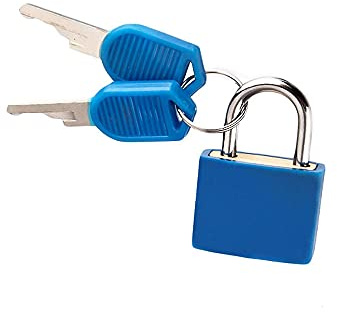 Petit cadenas multicolore en laiton et plastique avec 2 clés pour boîte à outils, sac, agenda (bleu foncé)