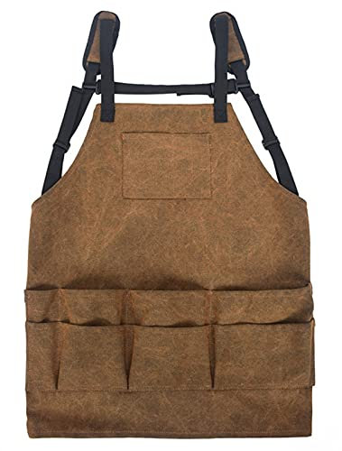 Woodwork Apron Canvas Work Apron with 11 Tool Pockets Kitlay Heavy Duty Welding Apron for Men Women Heat Resistant Work Shop Supplies, 66cm x 65cm, Adjustable M to XXL