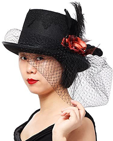 COSDREAMER Damen Herren Gothic Steampunk Top Hüte Viktorianischer Schleier Hut Schwarz (61 cm)