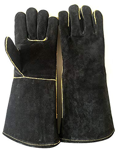 Hitzebeständig Handschuhe Extrem hitze- und feuerfeste Handschuhe Leder Perfekt for Kamin, Ofen, Ofenhandschuh, Grillgrube, Schweißen, Ofen, Grill, Mig, Topflappen, Schwarz, 16 Zoll