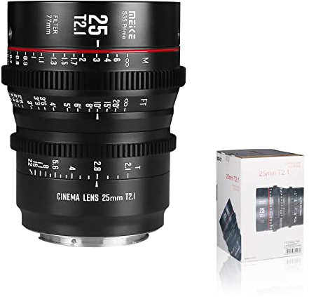 Meike 25mm T2.1 S35 Manual Focus Wide Angle Prime Cinema Lens for Canon EF Mount and Cine Camcorders EOS C100 II, C200, EOS 300, C300 Mark III, Zcam E2-S6 6K