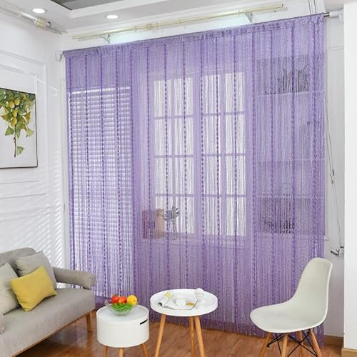 Devola Schiebevorhänge fadenvorhang insektenschutz BxH 100x200cm Violett | Perlenvorhang Terrassentür, Türvorhang Balkontür, Dekorative Schnur Quaste Vorhänge für Türen oder Fenster 1 Stück