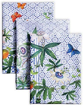 Maison d'Hermine Küchenhandtuch 100% Baumwolle (50 cm x 70 cm, Set von 3) | Küchenhandtücher Tischgeschirrtücher zum Muttertagsgeschenke Reinigen Buffetpartys Hochzeiten Frühling/Sommer - Passiflora