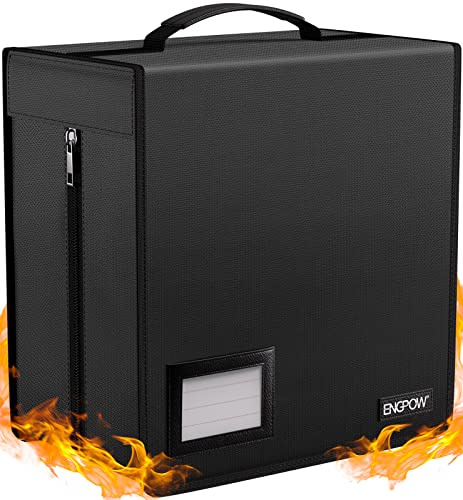 ENGPOW Fireproof CD Case, CD/DVD Storage Box,400 Capacity CD Binder DVD Storage Holder with Zippers, Portable Large Card Media Wallet Organizer Safe for Home Office Travel Car,Black,12.2x11.8x7.1