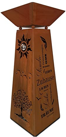 Dekosäule Edelrost inkl. Schale Motiv Lebensbaum und Werte (Familie, Freunde, Zuhause..) Höhe ca. 95cm Pflanzsäule Edelrost Dekosäule Rostsäule (beleuchtbar)