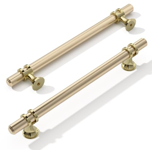 Furniware Pack of 10 Cabinet Handles, Hardware Drawer Pulls, Zinc Alloy + Aluminum Kitchen Cabinet Door Handles Pull, 160mm(6.3 Inch) Hole Center Gold + Oxidized Bright Gold