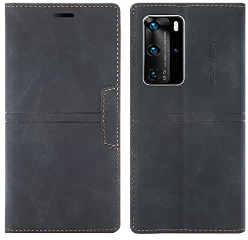 OKZone Funda para Huawei P40 Pro, Carcasa Huawei P40 Pro, Funda Libro Huawei P40 Pro Libro con Tapa de Cuero Piel Wallet Case Flip Cover con Magnetica, Ranuras para Tarjetas para P40 Pro (Negro)