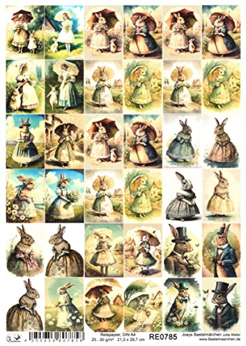 Josys Bastelmärchen Reispapier A4 Strohseide Decoupage Ostern Häsin Hase Kinder kleine Bilder RE0785