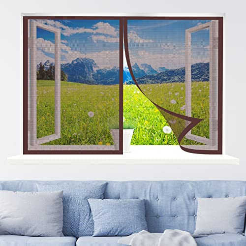 Magnetic Window Fly Screen, 120 x 190 cm Magnetic Door Curtains Fly Screen, Durable Transparent Fits Any Size Insect Mesh Mosquito Net for Window, Brown