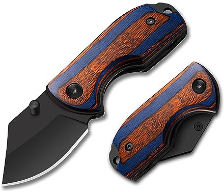 Mycket vass utomhuskniv, enhandskniv, mini, liten, EDC fickkniv, fällkniv, skruvmejsel, perfekt jaktkniv, kniv av rostfritt stål, för jakt, camping, fält-överlevnad, (blå + svart)