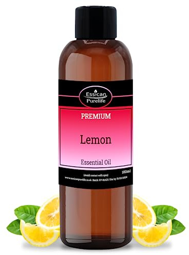 Essican Purelife Lemon Essential Oils for Skin 100ml, 100% Pure Essential Oils for Massage, Mind Calming Lemon for Aromatherapy, Humidifier, and Skincare with Refreshing Zesty Citrus Scents