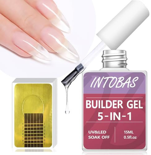 INTOBAS Kit Gel Constructor 5-EN-1 Clear con 100 Formas Para Extensión, Fortalecedor y Decoración de Uñas, Reparar Rotas - 15ml