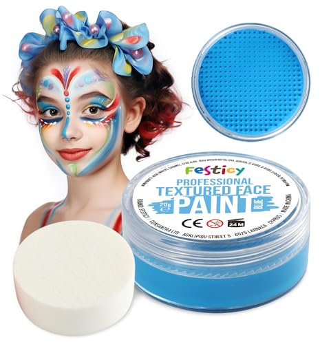 Festicy maquillaje profesional azul, 20g maquillaje teatro y 1 esponja de maquillaje I maquillaje infantil carnaval Halloween I pintura facial vegana, maquillaje cara niños, maquillaje carnaval