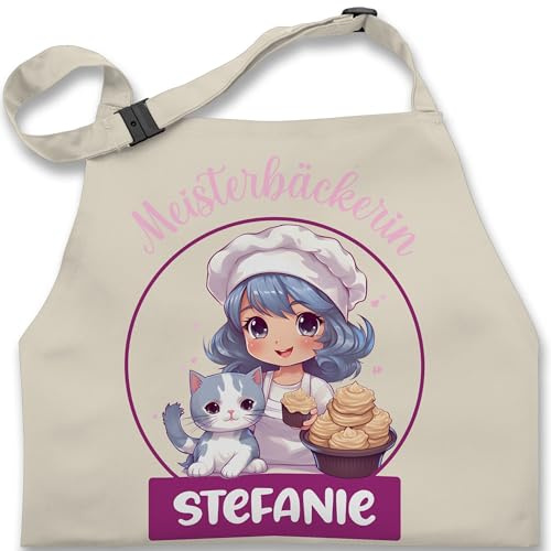 Kinderschürze Schürze Kinder Jungen Mädchen - Backschürze - Meisterbäckerin mit Name I Geschenk Backen I Hobbybäckerin - 7-14 Jahre - Natur Weiß - kinderbackschürzen gift baking schürzen
