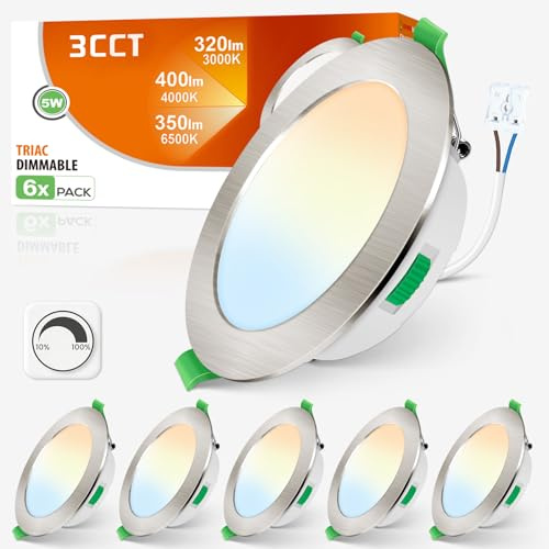 ALUSSO LED Einbaustrahler 3CCT 75-85mm Dimmbar 230V 5W 6er Set | Slim Flach 400 Lumen Warmweiß 3000K Neutralweiß 4000K Kaltweiß 6500K Einbauleuchten 30mm Einbautiefe, IP44 LED Deckenspots