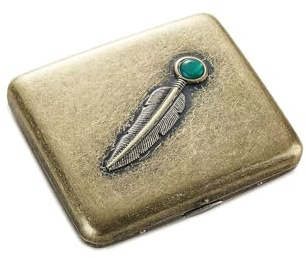 Goshentech Vintage Metallgehäuse, Metall überzogen Kupfer, 18-20 Kapazität, Oberfläche Nachahmung Smaragd Ornament, Geschenk-Box Verpackung (Bronze, Feder, 85mm King Size)