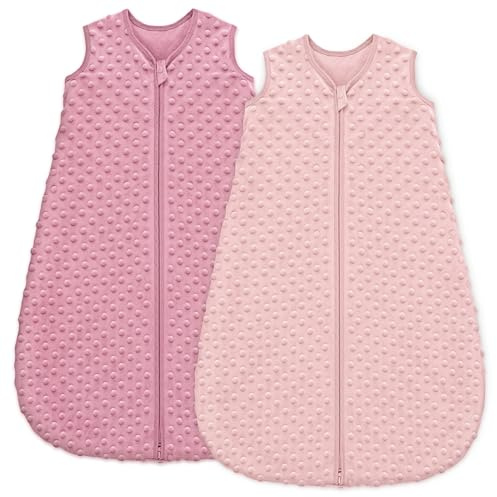 Unnivoll Schlafsack Baby 1.5 Tog Babyschlafsack 6-12 Monate 2er Pack Schlafsack Winter Herbst 78 cm für Jungen Mädchen Neugeborene Rosa