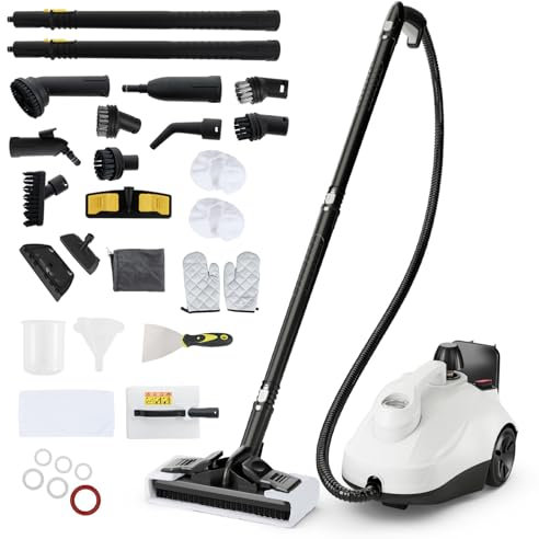 RELAX4LIFE Dampfreiniger 2000W, Dampfdruck: 5 bar, Flächenleistung: 108 m², Tank: 1,8 L, Aufheizzeit: 8 min., mit 22 Zubehörteilen, Dampfsauger für Teppiche, Böden, Fliesen, Fenster, Polster (Weiß)