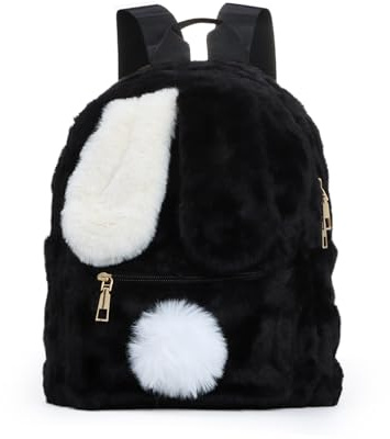 Jywmsc Linda Mochila con Orejas de Conejo de Peluche para Niñas Adolescentes, Bolso de Hombro Kawaii Esponjoso y Difuso, Bolso Escolar, Bolso, Rosa